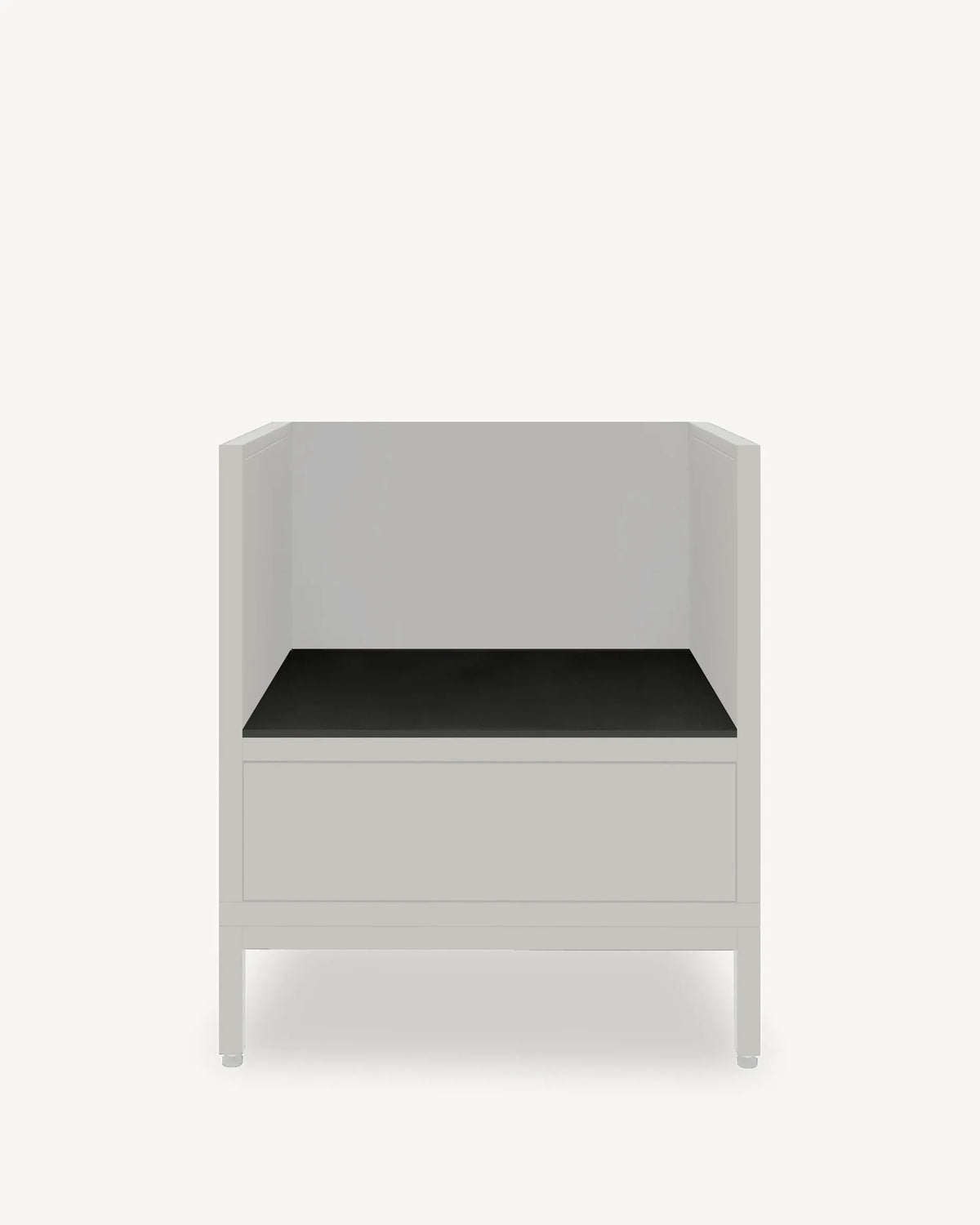 Módulo PILOTIS para kamado com tampo preto e frente cinzenta, packshot fundo branco