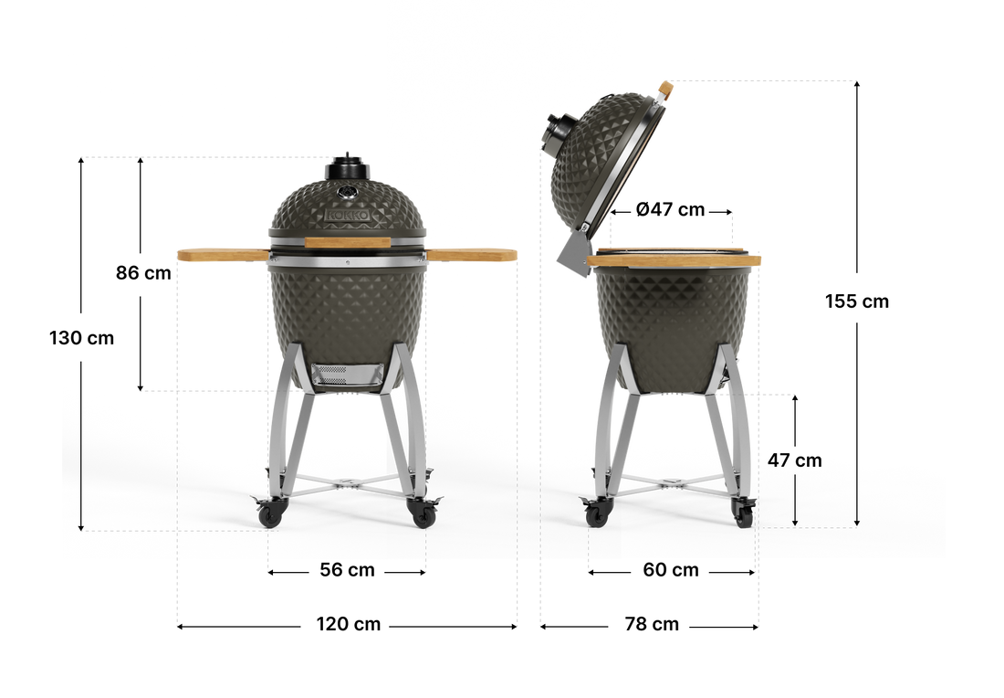 Esquema das dimensões e características do kamado Kokko XL.