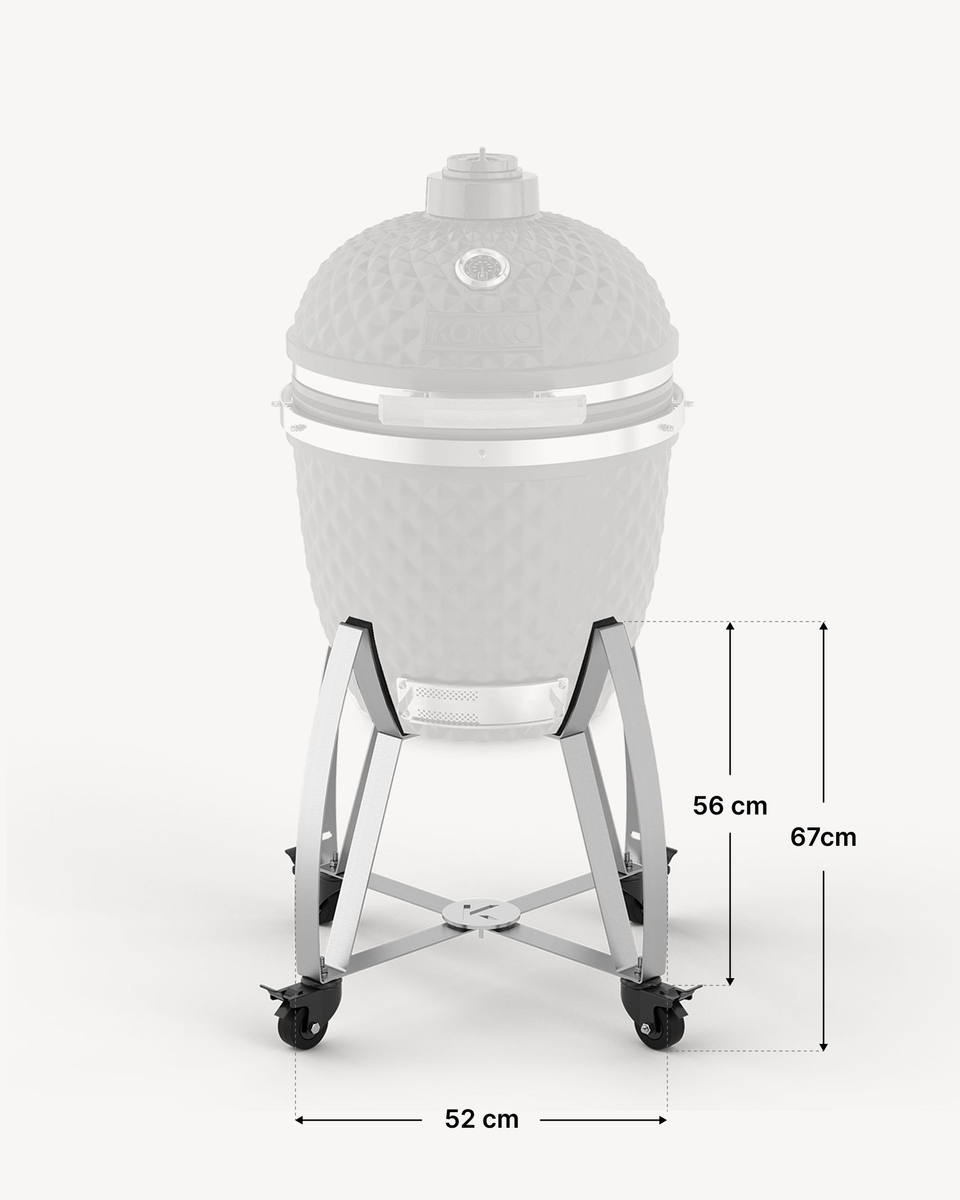 Esquema das dimensões do carrinho em inox Kokko XL 22 polegadas.