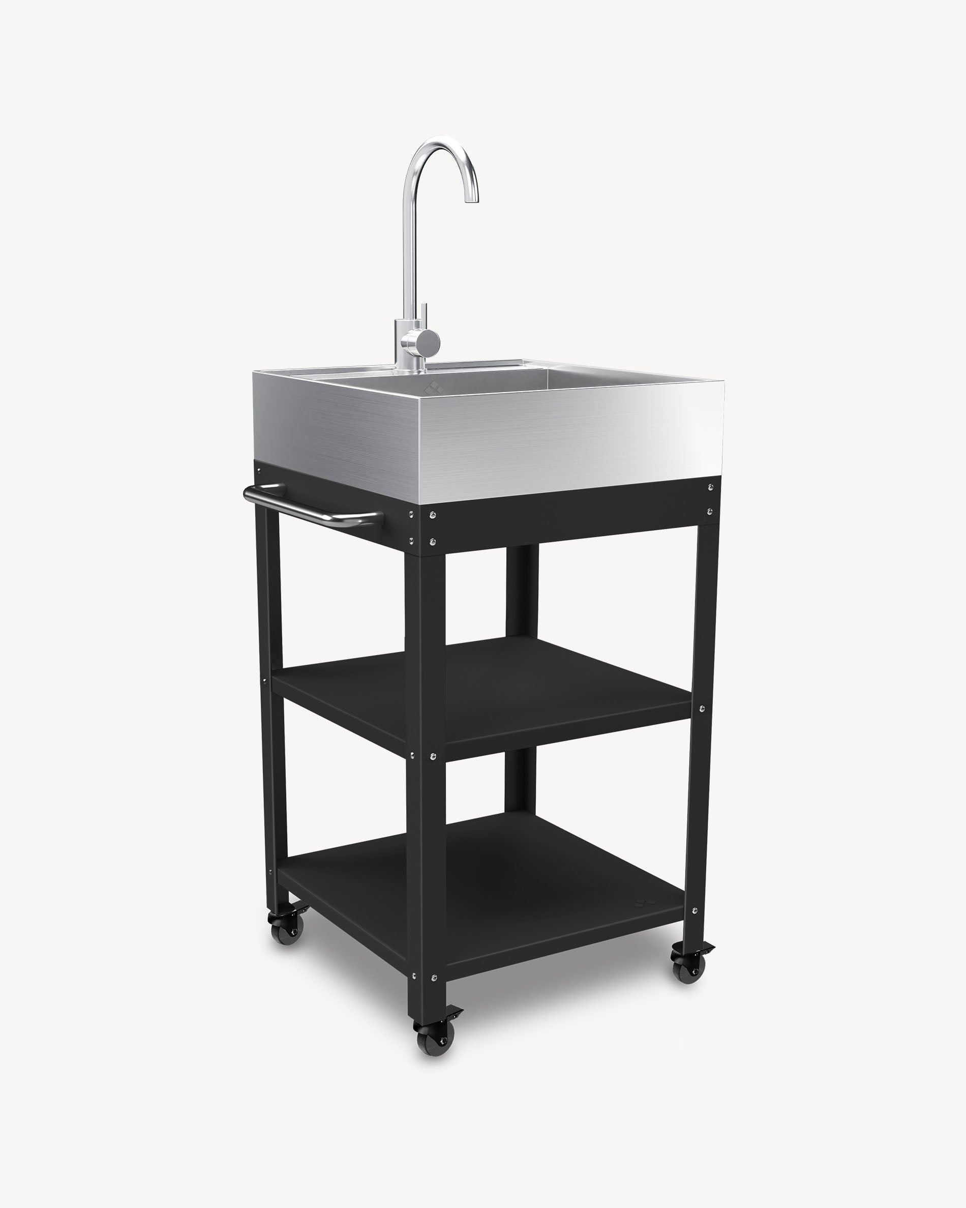Desserte em metal preto com lava-louça em inox