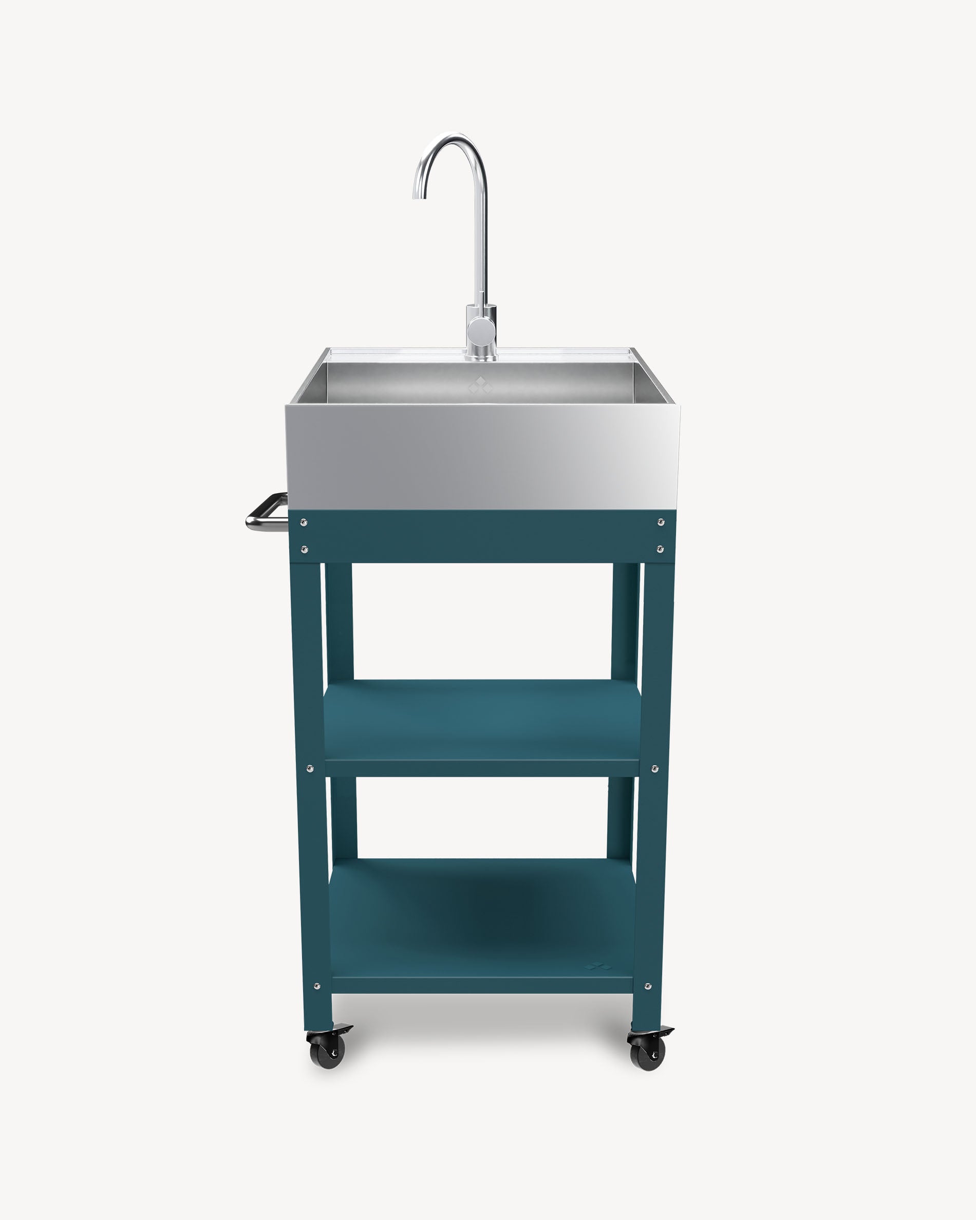 Desserte em metal azul oceano com lava-louça em inox