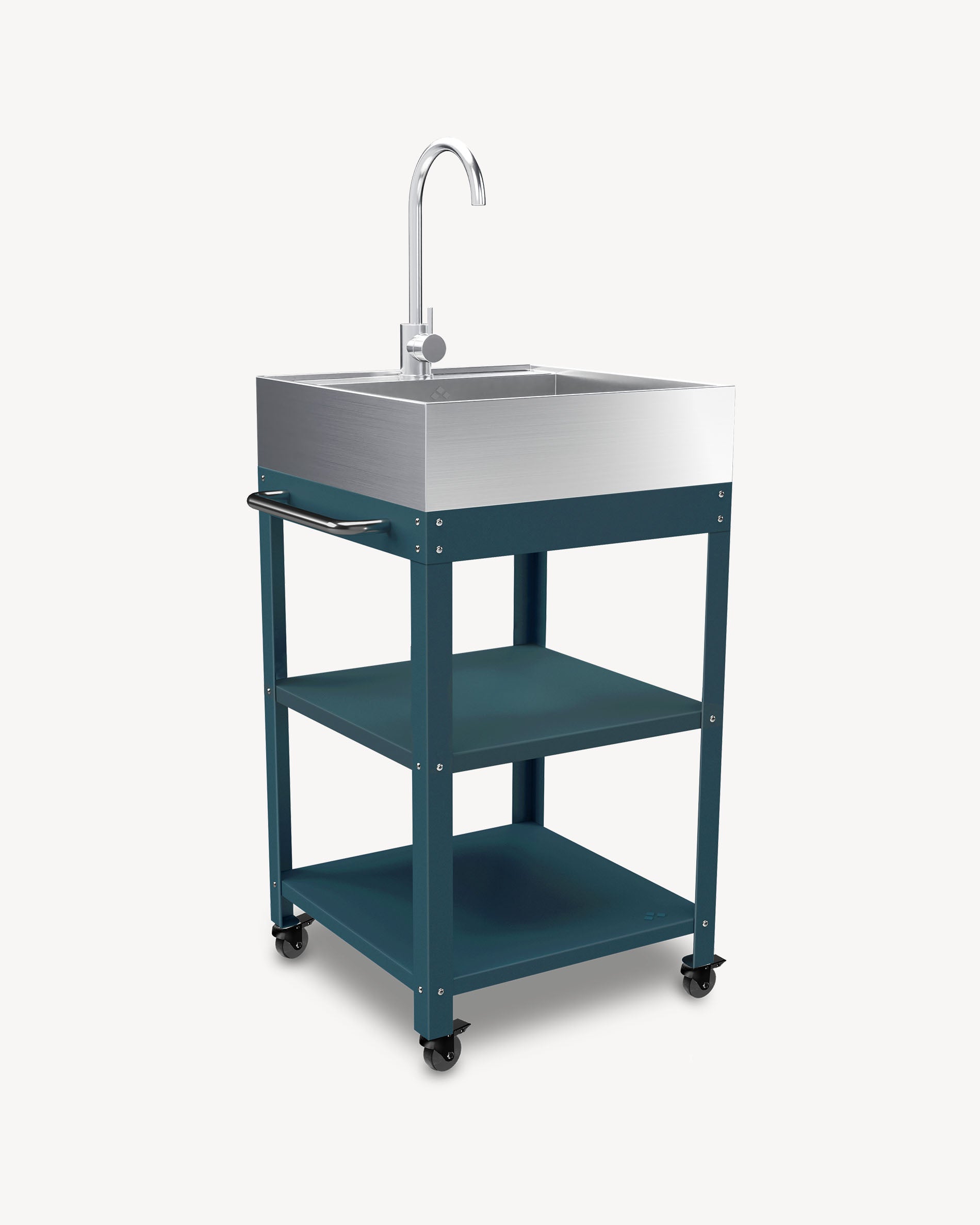 Desserte em metal azul oceano com lava-louça em inox