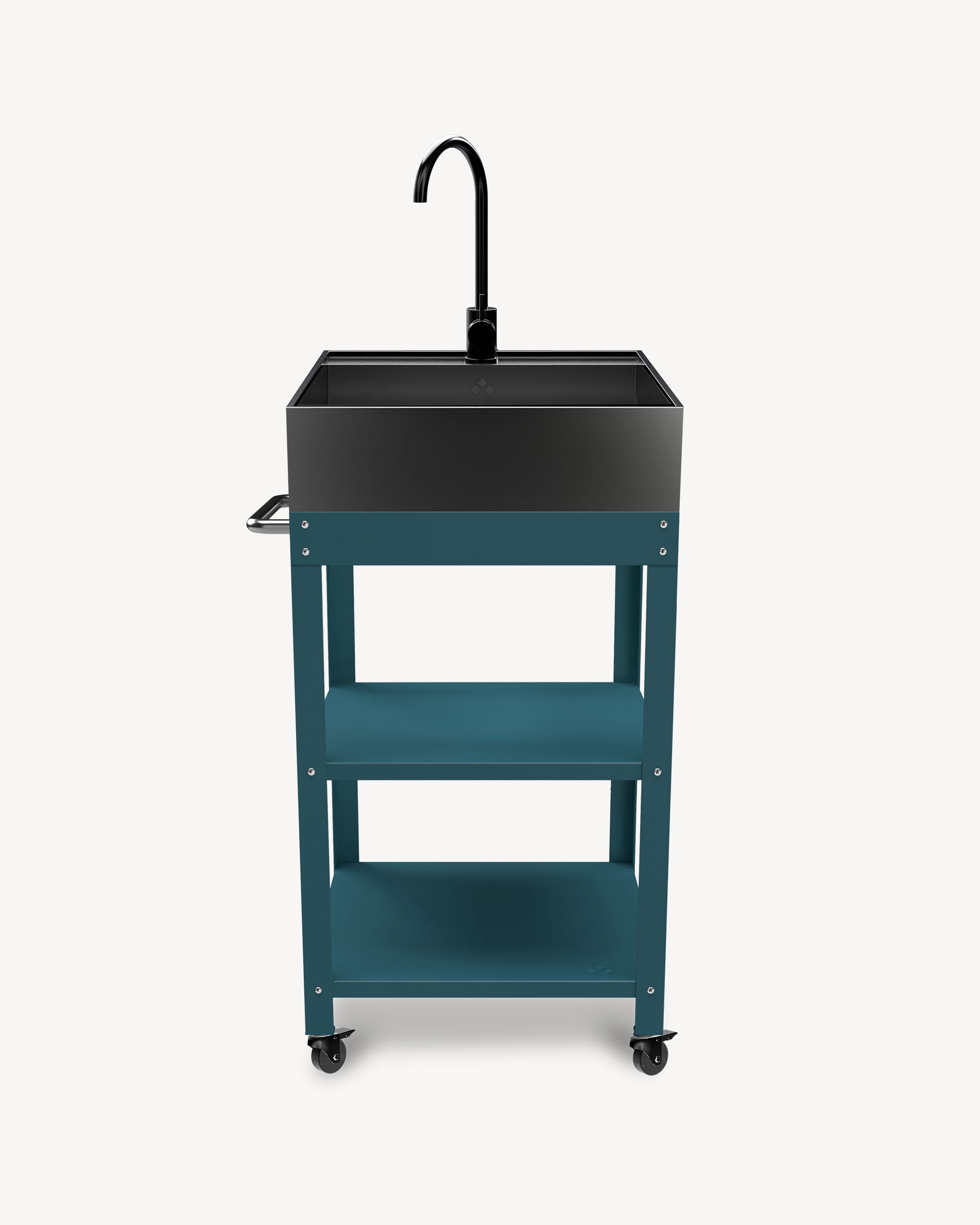 Desserte em metal azul oceano com lava-louça em inox