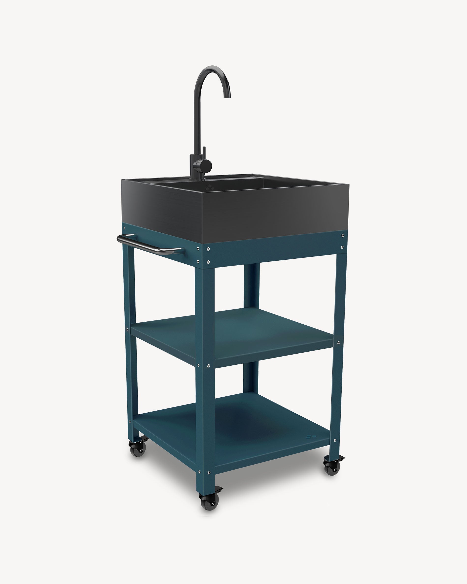 Desserte em metal azul oceano com lava-louça em inox