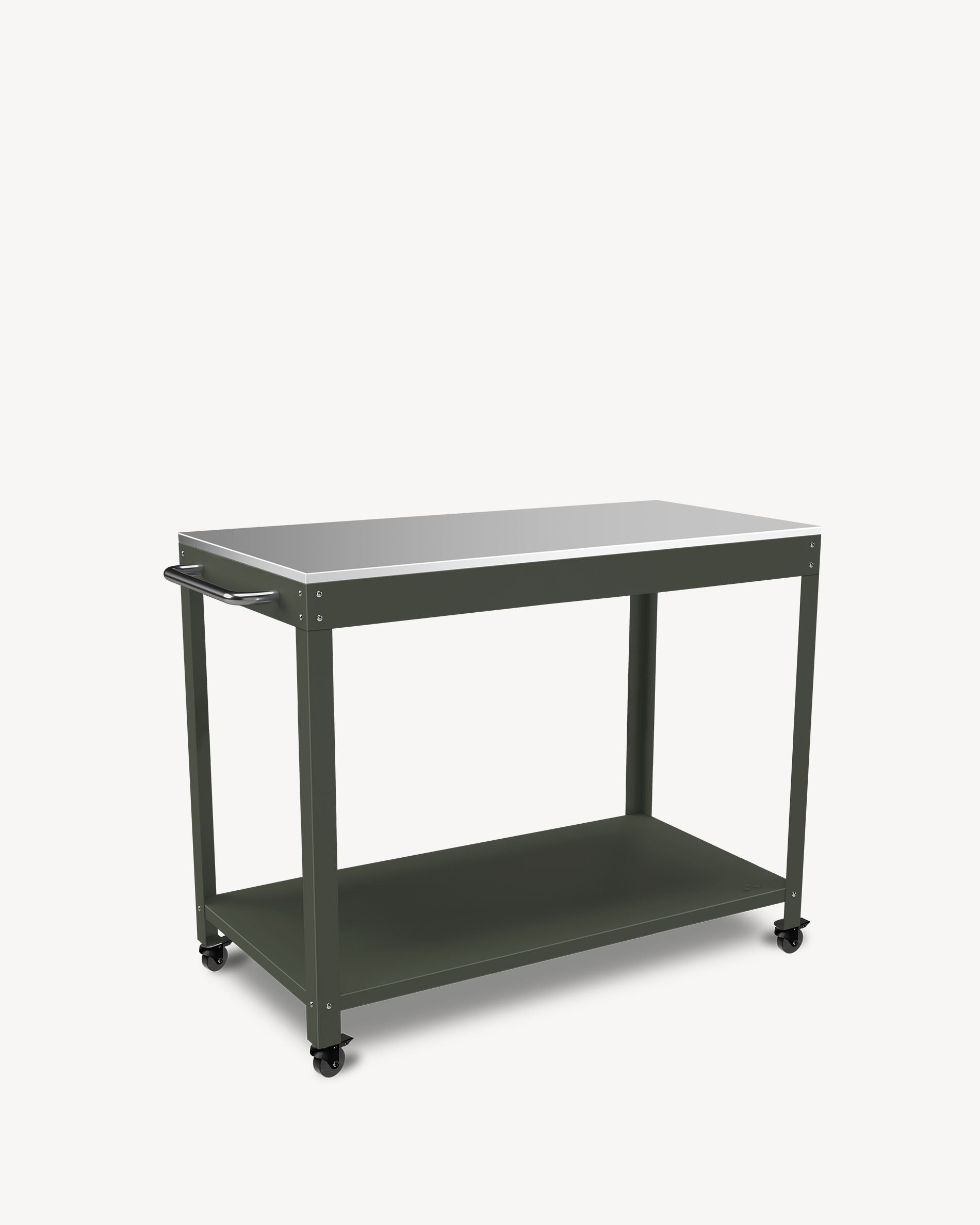 Desserte em metal e inox verde-azeitona