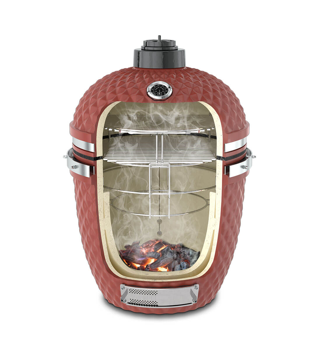 Corte vertical de um kamado Kokko vermelho óxido