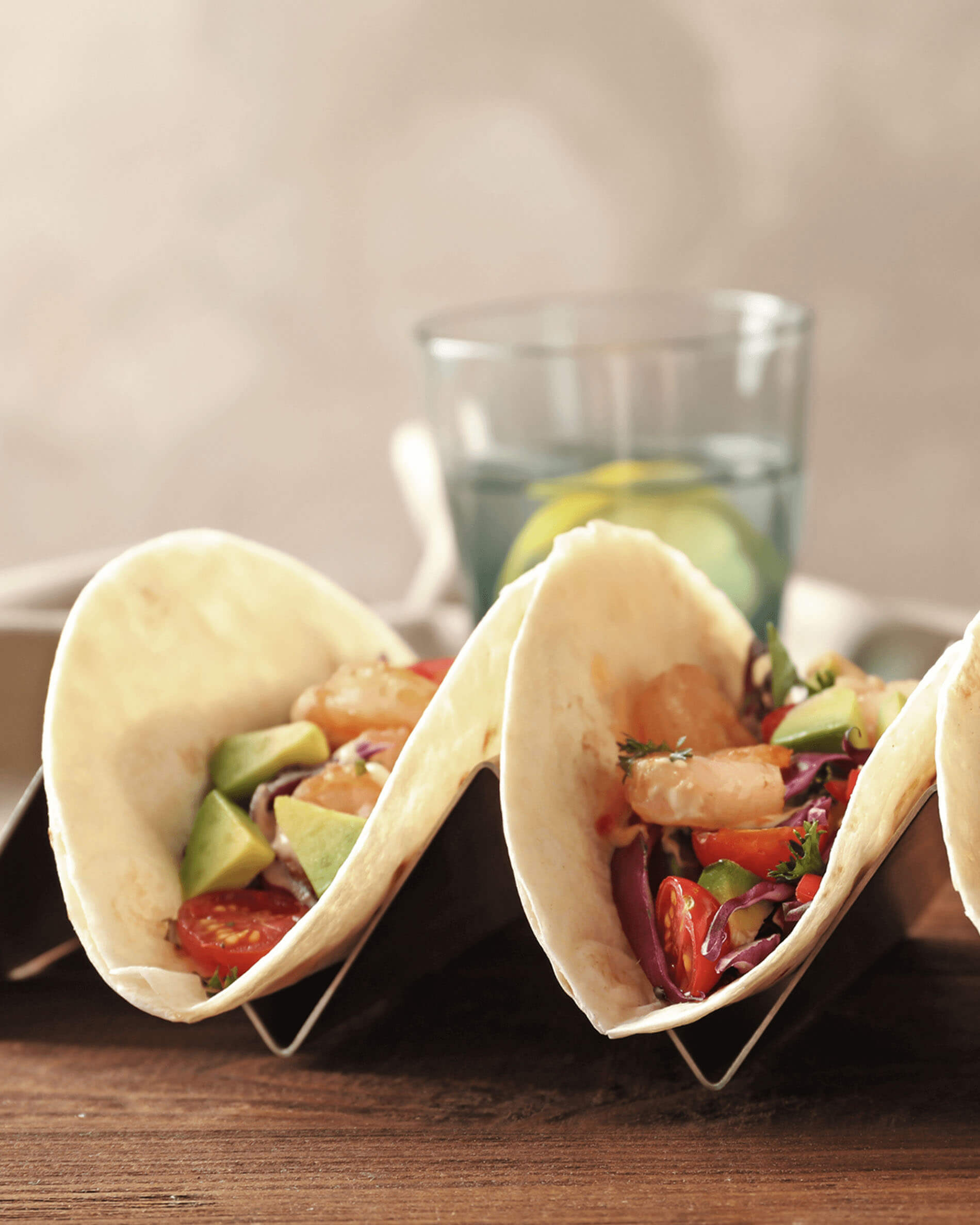 Tacos em suporte para tacos em inox